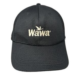 Wawa Baseball Cap Black One Size All Over Mesh Embroidered Logo Strapback Hat